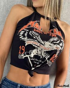 Olivia Mark - Eagle Letter Print Cutout Tank Top Bartender Outfit, Cut Shirt Designs, Thrasher Shirt, Cutout Tank Top, Rocker Tank, Eagle Graphic, Cute Country Outfits, Tank Outfit, Chic Type