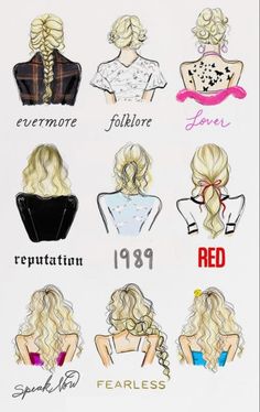 a drawing of different types of women's hair and their names on the back