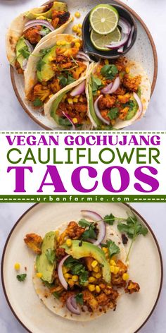 Spice up your weeknights with Vegan Gochujang Cauliflower Tacos! This cozy dinner recipe brings Korean flavors into your kitchen, perfect for busy weeknight dinners. A make-ahead meal, gluten-free and bursting with taste. Try them tonight and enjoy the taco twist you didn't know you needed! Tomato And Onion Relish, Vegan Gochujang, Taco Twist, Vegan Cauliflower Tacos, Korean Tacos