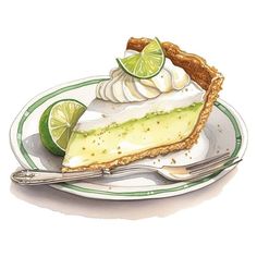 a slice of lime pie on a plate with a fork