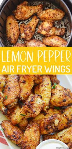 lemon pepper air fryer wings with text overlay