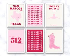 six pink and white texas state prints