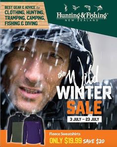 an advertisement for the winter sale with a man wearing a raincoat and hat in the rain