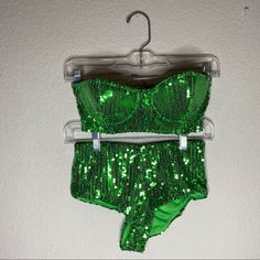 Padded But Not Push Up Top (Size Medium) Bottoms Size Small Sequins Don’t Itch Top Fits Better For 34/36 Bust And B/Dd Cup Bottoms Worn Once Top Never Worn Sold Together Green Bra, Green Bras, Dd Cup, Bra Set, Women's Intimates, Push Up, Size Medium, Bra, Green