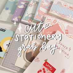 there are many stationery items on the table with text overlay that says cute stationery grid bag