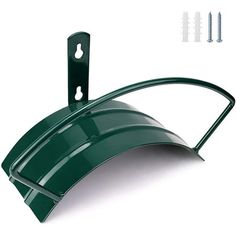 a green plastic shovel holder with screws