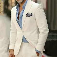 Ivory Suit, Blazer Outfits Men, Mens Fashion Blazer, Dress Luxury, Men With Street Style, White Suit, Mens Fashion Smart