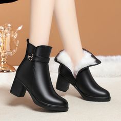 Type: Ankle BootsGender: FemaleSeason: WinterStyle: Casual;Business;Cocktail;Evening;WeddingUpper Material: Composite leatherInner Material: WoolSole Material: RubberHeel Type: Thick heelCasual Footwear Features: Round noseClosure Type: lightningMain Pattern: plainToe: RoundHeel Height: approx. 6.5cmPlatform Height: approx. 1.5cmShaft Height: approx. 12cmCircumference: approx. cm(The measured data is Manufacturer's Size 36)Package Contents: 1 x Shoes (Pair)Please see our size guide as below, you can choose the size according to your foot length and width. If your foot is a little wide and thick, we suggest you choose 1 size larger.Size Guide:28 = foot length 18.5-19cm (Foot width=6.5-7cm)29 = foot length 19-19.5cm (Foot width=7cm)30 = foot length 19.5-20cm (Foot width=7-7.5cm)31 = foot len High Heel Booties For Winter, Winter Party High Ankle Martin Boots, Elegant Winter Heels With Round Toe, Formal Closed Toe Martin Boots For Winter, Winter Formal Closed Toe Martin Boots, Formal Martin Boots With Round Toe, Winter High Heel Boots With Padded Ankle, Closed Toe Heeled Boots For Evening Winter Festivities, Closed Toe Heeled Boots For Evening In Winter