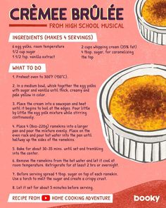 the recipe for creme brulee from high school musical is shown in red