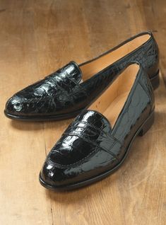 The Crocodile Loafer in Black Classic Black Crocodile Pattern Loafers, Classic Crocodile Pattern Slip-on Loafers, Classic Leather Shoes With Crocodile Pattern, Classic Semi-formal Crocodile Pattern Loafers, Classic Crocodile Pattern Loafers For Office, Classic Crocodile Pattern Semi-formal Loafers, Classic Crocodile Pattern Loafers For Semi-formal Occasions, Elegant Crocodile Pattern Loafers For Business Casual, Classic Wingtip Crocodile Pattern Loafers