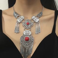 Bohemian Alloy Necklaces, Bohemian Alloy Dangle Necklaces, Bohemian Dangle Necklaces In Alloy, Tibetan Necklace, Waist Jewelry, Red Necklace, Bohemian Bracelets, Bohemian Rings, Bohemian Necklace