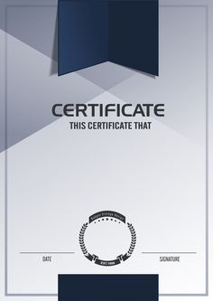 the certificate is being displayed in front of a white and blue background with an abstract design