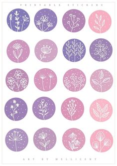 the printable stickers are designed to look like different types of flowers and leaves