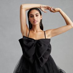 Take A Bow Tulle Mini Dress | Nuuly Rent Chic Tulle Mini Dress With Fitted Bodice, Formal Tulle Mini Dress, Feminine Evening Mini Dress With Bow, Bow Dress For Gala, Holiday Gala Tulle Dress, Couture Tulle Evening Dress, Dressy Bow Mini Dress For Evening, Elegant Evening Mini Dress With Bow, Formal Sleeveless Tulle Midi Dress