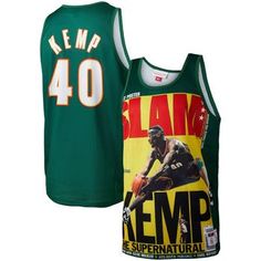 a green tank top with an image of a basketball player on the front and back