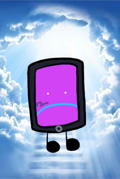 a cartoon television with its eyes closed in the sky above some clouds and stairs leading up to it