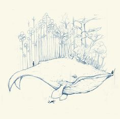 a drawing of a large animal in the woods