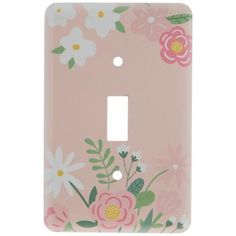 a light switch cover with flowers painted on the front and back covers in pastel pink