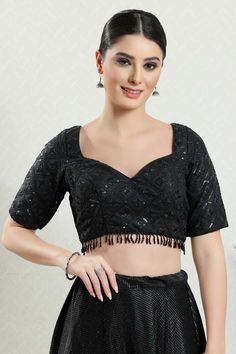 Product Features: Color: Black Fabric: Silk Work: Embroidered Incloser: Back Opening Sleeve Length: Short Sleeves Padded / Non Padded : Padded Wash Care : Dry Clean Occasion : Festivewear, Partywear, Wedding Guest Product Type : Blouse Disclaimer: There will be slight difference in digital to actual image Sequin Saree Blouse, Saree Blouses Online, Sequin Saree, Festive Wedding, Silk Saree Blouse, Sleeves Blouse, Wedding Fabric, Embroidered Shorts, Blouse Online