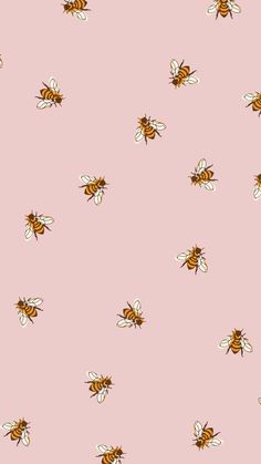 a bunch of bees on a pink background