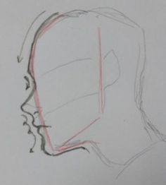 a drawing of a man's head with red lines on it