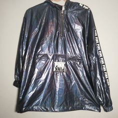 Victorias Secret Pink Coaches Anorak Jacket Metallic Shine Dark Blue Iridescent Xs/S Nwot. Smoke Free Home Will Combine Shipping All Sales Final Spring Metallic Outerwear For Streetwear, Trendy Metallic Outerwear For Streetwear, Metallic Long Sleeve Outerwear For Streetwear, Casual Iridescent Long Sleeve Outerwear, Casual Hooded Metallic Outerwear, Trendy Iridescent Long Sleeve Outerwear, Luxury Blue Winter Track Jacket, Iridescent Trench Coat, Iridescent Puffer Jacket