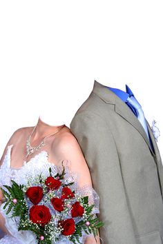 a man in a suit and tie holding a bouquet of flowers next to a woman