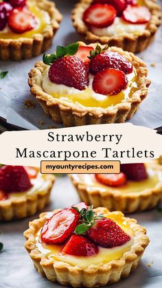 strawberry mascarpone tartles with fresh strawberries in the middle and on top