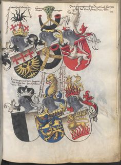 an old book with several coats of arms on it