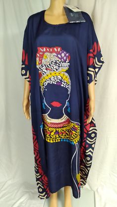 "Beautiful Kaftan Dress / Cover-Up with Matching Fringes, with a Border of Blue Ribbon. Hebrew Israelite Fringes! Price includes Fringes! Most have a drawstring waist tie, but not all. Please allow for possible slight printing imperfections. Approximately 10% have a very small printing imperfection. I will message you if i find one. Soft to the touch with vibrant colors. More colors coming soon. Mannequin in photo is 5'7\" inches tall. *All dresses come with Fringes! If no Fringes are in the pho Printed Free Size Maxi Dress With Short Sleeves, Blue Graphic Print Dresses For Vacation, Blue Graphic Print Dress For Vacation, Graphic Print Short Sleeve Dress For Beach, Short Sleeve Beach Dress With Graphic Print, Beach Dresses With Graphic Print And Short Sleeves, Multicolor Graphic Print Beach Dress, Bohemian Graphic Print Maxi Dress, Blue Tunic Free Size Dress