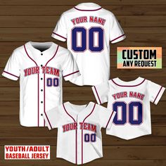 - Premium Material: Our Baseball Jerseys for women men are made from lightweight polyester, boxed flatback mesh fabric offers outstanding durability, insulation, and wrinkle resistance, which provide our customers with a great put-on experience. The elegant workmanship ensures the custom baseball jerseys fits your body excellently. - Customized Baseball Jersey: Let's create your own design with our personalized baseball jersey. Select the desired size and color, then enter the name and number. Please read the size information for choose your own size. - Suitable for any occasion: Straight-fit Baseball Jerseys are prepared with full button sown closures. Our baseball jerseys can be worn on a variety of situations, including hanging out with friends, attending athletic events, or even as cus Casual Cotton Baseball Jersey Breathable, Sporty Moisture-wicking Tops, Fitted Casual Breathable Jersey, Casual Fitted Breathable Jersey, Customizable White Casual Baseball Jersey, White Fitted Baseball Jersey With Crew Neck, White Fitted Baseball Jersey For College, Fitted White Baseball Jersey With Letter Print, White Fitted Baseball Jersey With Letter Print