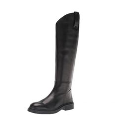 Material - Leather/Man Made Fabric Type - Leather Winter Riding Knee-high Boots With Round Toe, Flat Heel Winter Office Boots, Winter Flat Heel Office Boots, Flat Heel Office Boots For Winter, Fall Workwear Knee-high Boots With Lug Sole, Winter Office Boots With Flat Heel, Closed Toe Riding Boots For Fall, Closed Toe Boots For Riding In Fall, Black Knee-high Riding Boots For Fall