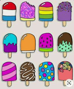 an assortment of ice creams with different colors and flavors in them on a pink background