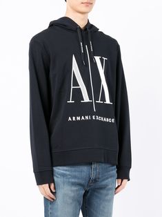 Find ARMANI EXCHANGE Logo-print Long-sleeve Hoodie on Editorialist. navy blue/white cotton jersey fleece logo print to the front drawstring hood long sleeves straight hem Exchange Logo, Activewear Print, Drawstring Hoodie, Print Pullover, Armani Exchange, White Hoodie, White Sweatshirt, Grey Hoodie, Printed Sweatshirts