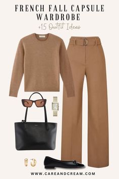 French Fall Capsule Wardrobe Essentials +15 Outfit Ideas Minimalist Classic Outfits Women, Monochromatic Work Outfits Women, Parisian Chic Style Fall, French Casual Style, Paris Capsule Wardrobe, Classic Fall Fashion, Parisian Boho