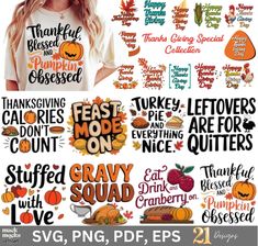 the thanksgiving svg bundle includes pumpkins, turkey and more than words that spell out happy