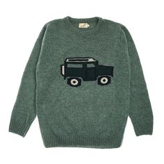 The much loved Land Rover Defender jumper, available in unisex sizes. Dinosaur Jumper, Countryside Style, Winter Jumpers, Wool Jumper, Cashmere Yarn, Moss Stitch, Clothing Care, Land Rover Defender, Knitted Jumper