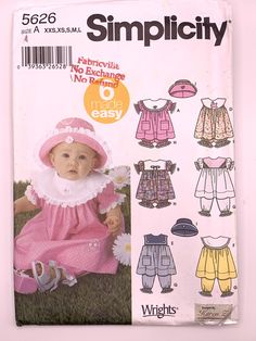 an image of a baby's dress and hat on the cover of a sewing pattern