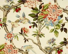 a wallpaper with birds and flowers on it