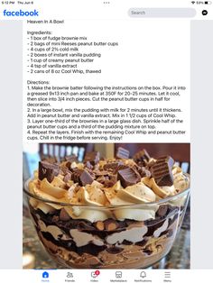 an image of a dessert in a glass bowl on the facebook page, with instructions for how to make it