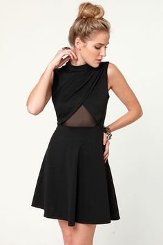 Noir-vel to Behold Cutout Black Dress at LuLus.com! Possibility. Trendy Party Dresses, Knit Skater Dress, Black Backless Dress, Bachelorette Party Outfit, Dresses Backless, Party Style, Turtle Neck Dress, Junior Dresses, Party Fashion