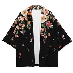 This item is for 1 x Kimono. Please note this is in Asian sizing, smaller than western size e.g. UK, US, AU. Please check the measurements carefully before making a purchase. If you are not sure which size to buy, please provide height and weight, we will recommend a suitable size. Please allow 1-3cm discrepancy due to different measurement method. Material: polyester Color: black Size: S, M, L, XL, 2XL, 3XL, 4XL, 5XL, 6XL S: length 27.6 in/70cm, shoulder 21.3 in/54cm, bust 42.5 in/108cm, sleeve Printed Kimono Jacket, Gilet Kimono, Black Floral Kimono, Floral Kimono Cardigan, Japanese Yukata, Flower Kimono, Kimono Outerwear, Kimono Shirt, Kimono Floral