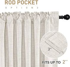 the rod pocket curtain is open and ready to be hung in front of an image