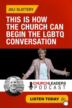 a man standing in front of a brick wall with his hands out and the words, this is how the church can begin the lgto conversation