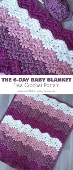 the crochet baby blanket is made with two different colors and has an interesting pattern