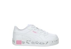 Puma Girls Little Kid Carina Sneaker Trendy School Sneakers For Spring, Trendy Spring Sneakers With Logo Print, Trendy Logo Print Sneakers For Spring, Puma Carina, Pink Pumas, Street Girl, White Puma, Rack Room, Rack Room Shoes