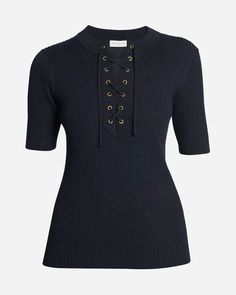 a black top with laces on the neck