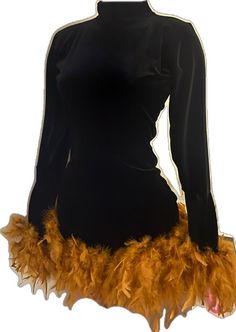 Fitted Dress With Feather Trim For Costume Party, Fitted Long Sleeve Feather Dress, Fitted Long Sleeve Dress With Feathers, Black Mini Dress With Feathers For Fall, Fitted Long Sleeve Mini Dress With Feathers, Fitted Feather Dresses For Fall, Long Sleeve Mini Dress With Feathers For Fall, Black Long Sleeve Dress With Feathers, Fitted Feather Trim Dress For Fall