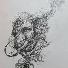 Ganesh Tattoo, Chinese Dragon Art, Beautiful Pencil Drawings, Buddhist Art Drawing, Ganesha Tattoo, God Tattoos, Elephant God, Lord Ganesha Paintings, Ganesh Art