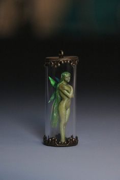 there is a small figurine in a glass case